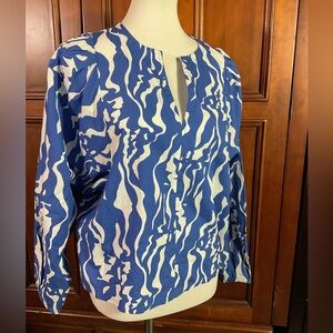 Lindex Women’s 100% Cotton Blue And White Loose Blouse Eur Size Small Vneck Flut